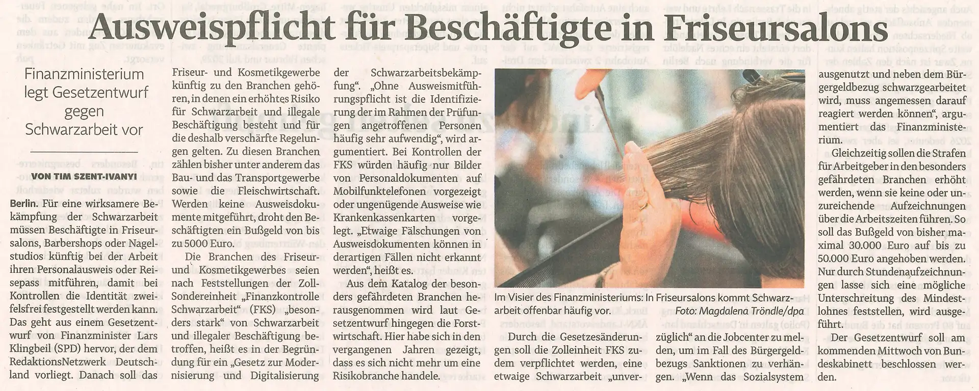 Ausweispflicht für Beschäftigte in Friseursalons