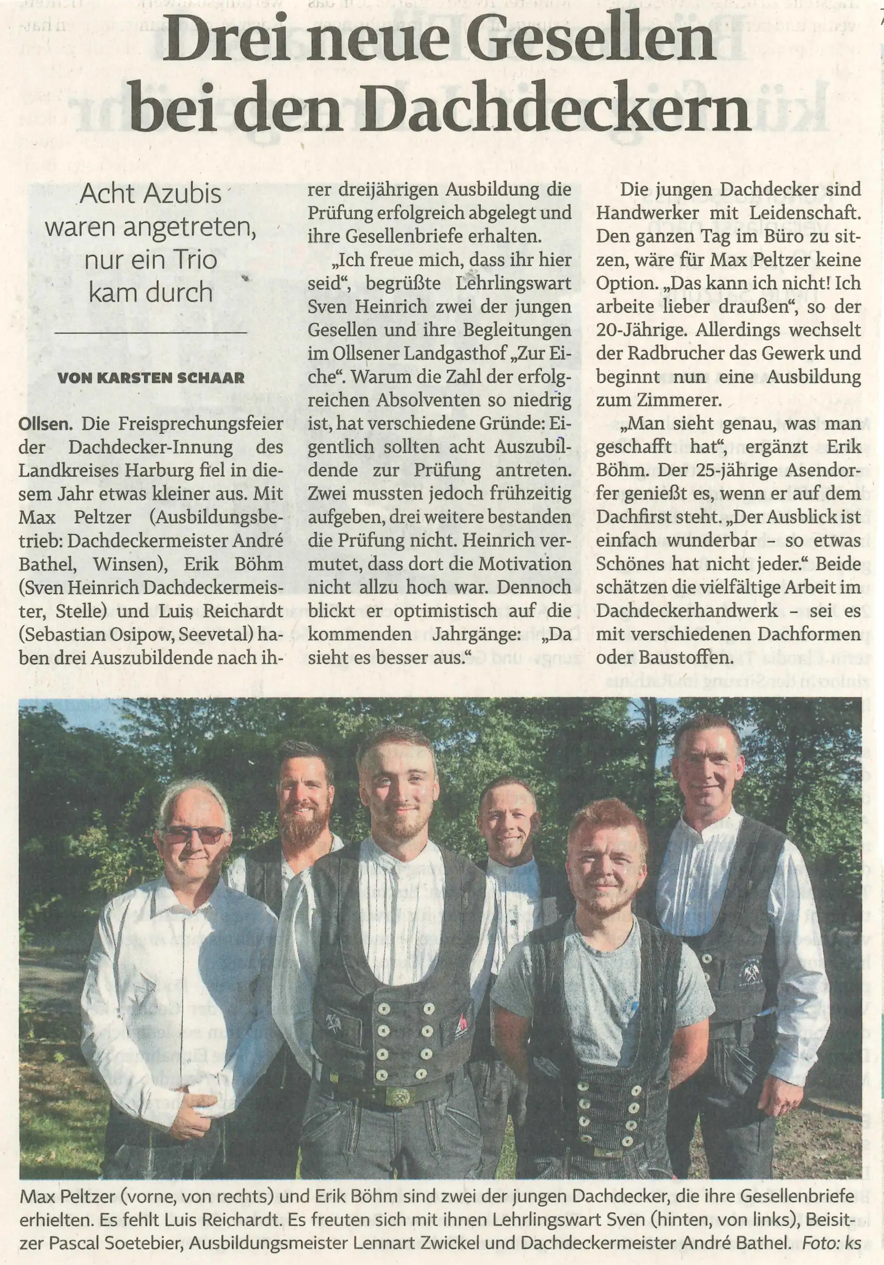 Drei neue Gesellen bei den Dachdeckern