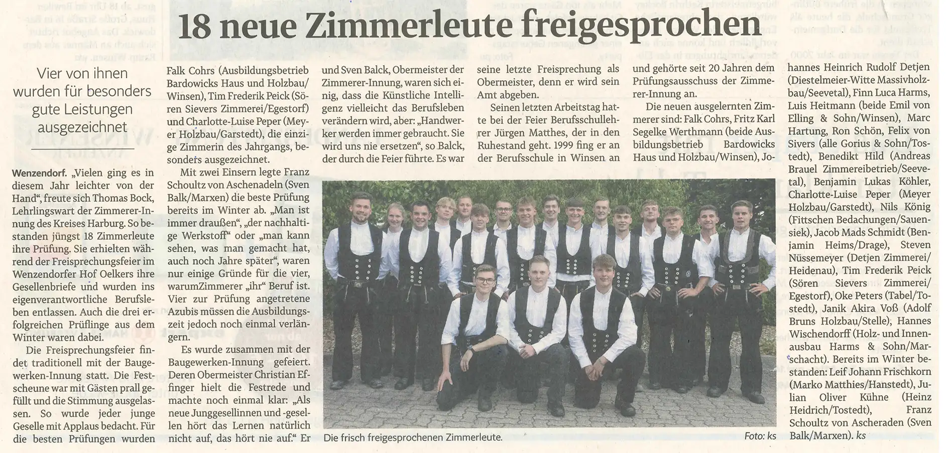 18 neue Zimmerleute freigesprochen