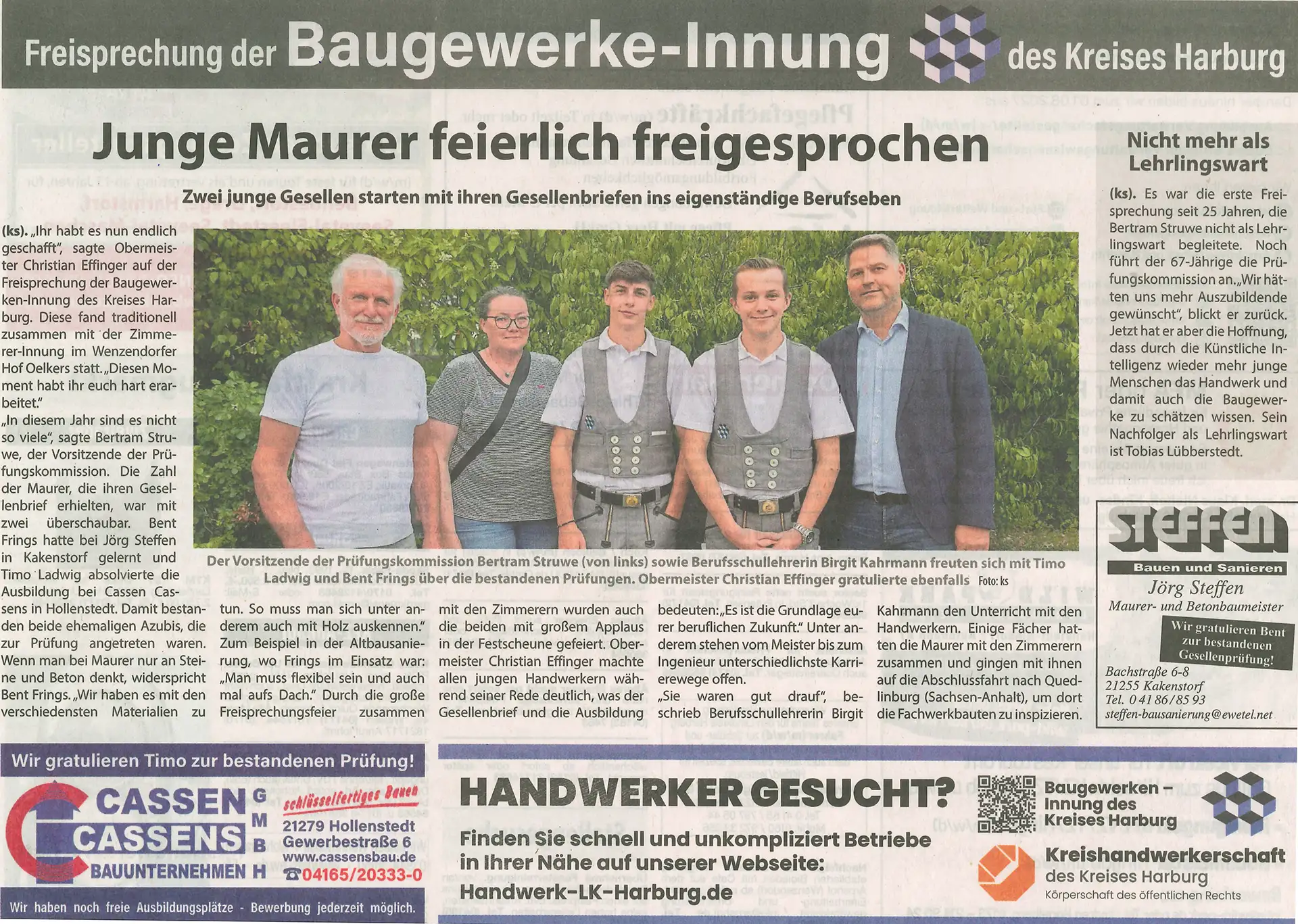 Junge Maurer feierlich freigesprochen