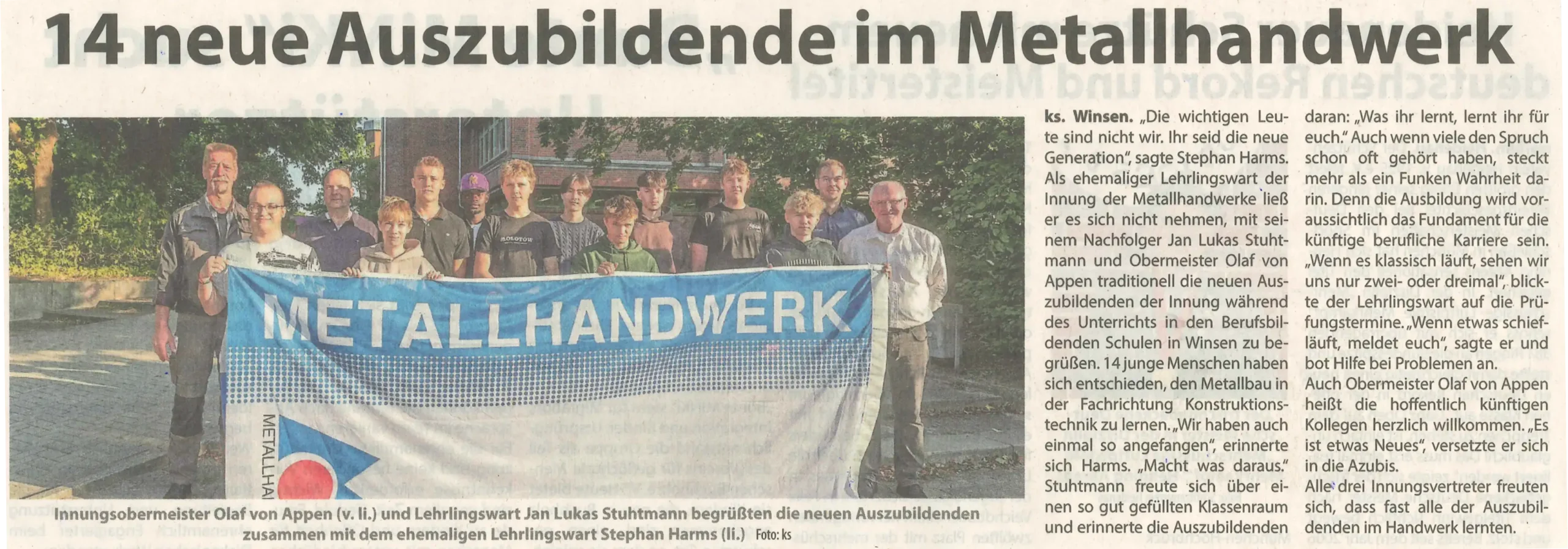 14 neue Auszubildende im Metallhandwerk